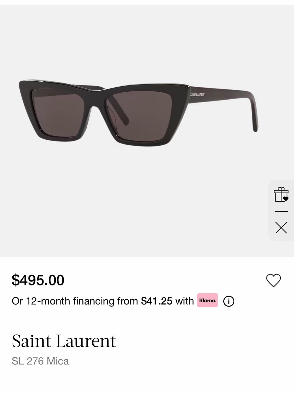 Saint Laurent SL 276 Mica Sunglasses | Black Frame | Grey Lenses